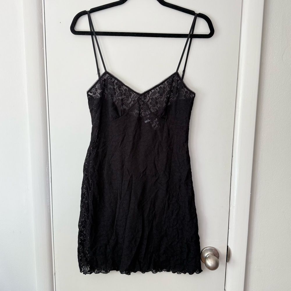 Vintage August Moon Black Sheer Lace Teddy Slip Dress Medium